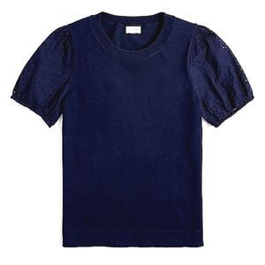 Banana Republic Eyelet Short Sleeved Ribbed Sweater Navy Sz  XSMALL Cotton